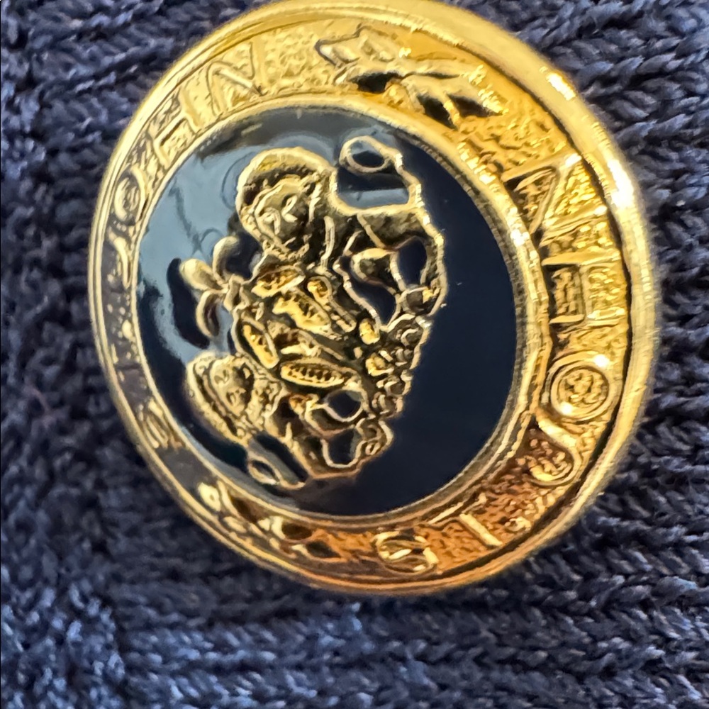 St. John Navy Jacket w/ Navy & Gold Crested Buttons & Back Belt - Picture 4 of 9